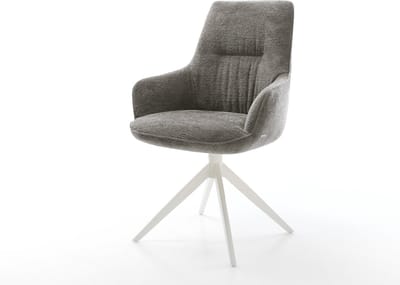 Eetkamerstoel Zelia-Flex met armleuning kruisframe breed wit bouclé zacht mud 360° draaibaar rocker-functie pocketveer kern