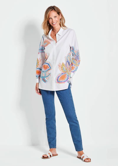 Blouse - wit / gedess. - Gr. 20 van Goldner Fashion