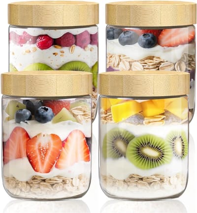 Verte Overnight Oats Potjes - Potjes voor Overnight Oatmeal - Inmaakpotten met Schroefdeksel - Mason-Pot met Deksel - Voor Zelfgemaakte Jam - Chutney - Yoghurt - Pudding - Inmaken - Babyvoeding - Set van 4 - 500 ml