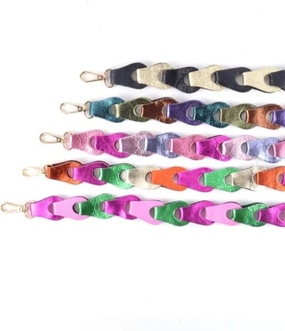 Tassenriem/Bag Strap/Telefoonkoord Gevlochten Leer - Metallic Goud/Zwart