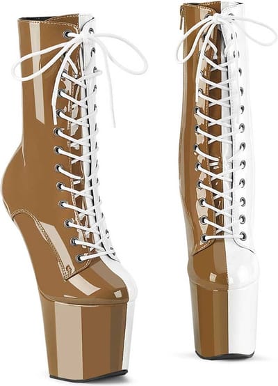 Pleaser - CRAZE-1040TT Plateau Laarzen, Paaldans schoenen - US 6 - 36 Shoes - Bruin/Wit