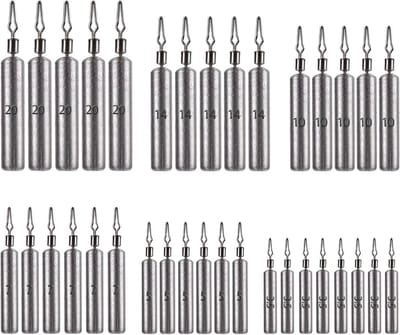 30x Set Visgewichten Druppel Lood voor Roofvis Vissen & Dropshot Rig