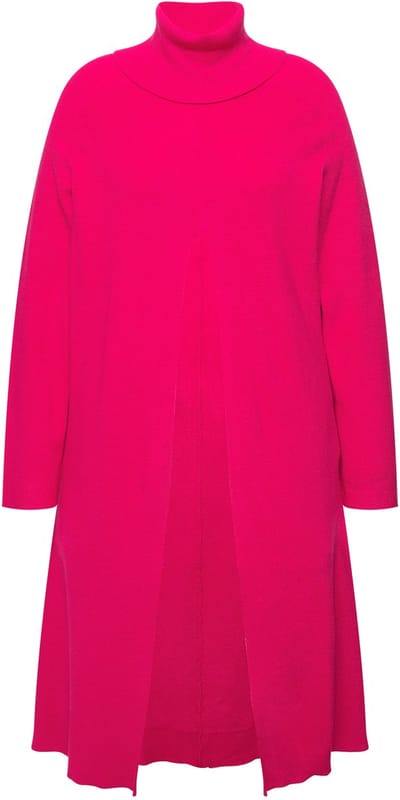 Ulla Popken - Dames - Lange pullover A-lijn opstaande kraag lange mouwen - Rood roze - Maat 46+