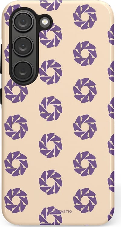 Casetastic hoesje geschikt voor Samsung Galaxy S23 - Dubbellaagse bescherming - Paarse Cirkels op het Zand - Fashion Case - Crème Lavendel Zilver