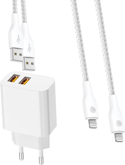 Usb stekker 2 poorten - Oplaadkabel geschikt voor iPhone 14 / 13 / 12 / 11 - Lightning naar usb kabel 2 meter
