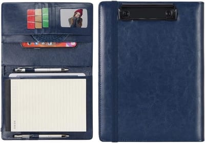 PU-lederen klembord schrijfmappen - notitieblok met binnenvak - schrijfblok document valhouder - blauw A5