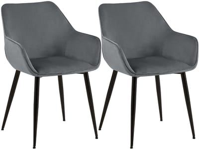 CLP Luena Set van 2 eetkamerstoelen - met armleuning - zwart metalen frame - tot 150 kg belastbaar - Fluweel/donkergrijs