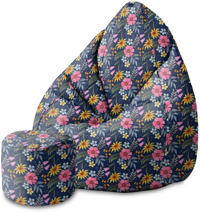 DreamRoots Velvet Zitzak voor Volwassenen – Luxe Beanbag met Voetsteun en Afneembare Hoes – Inclusief Vulling – 80x80x120 cm - Spring Flowers