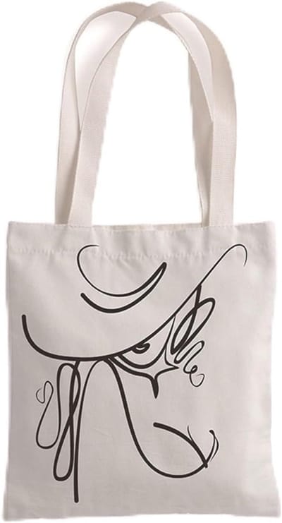 Vintage Jute Tote Bag met Print, Ruime Canvas Schoudertas voor Reizen, Winkelen en Schoolgebruik