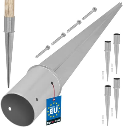 KOTARBAU® Set van 4 Paalhouder, Paalvoet, Verzinkt Staal, ⌀ 100 mm, Zilver, Paalhouder met Punt, Puntpaalhouder, voor Schutting Rondhout