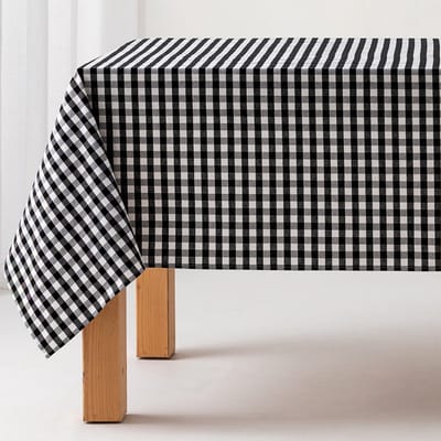 GAMUSI - Vlekbestendig Tafelkleed Katoen Polyester Vichy Ruit - 140 x 140 cm - Zwart- Tafellaken met Vlekwerende Coating - Landelijke Stijl