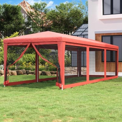 Partytent - Tuinpaviljoen Feesttent - Buitenfeesten Organiseren - Acht Mesh-zijwanden - 3x9 Meter - Rood
