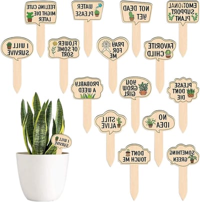 Plantenmarkers Houten Staken - Tuin Etiketten - Planten Markeren - Decoratieve Spreuken - 15 Stuks - Veelkleurig