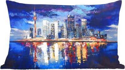 Sierkussens - Kussentjes Woonkamer - 60x40 cm - Skyline Toronto - Modern - Stadslicht - Blauw