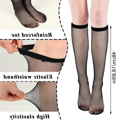4 Paar Visnet Thigh High Kousen voor Dames - Zwarte Sheer Kniekousen met Holle Patroon, One Size