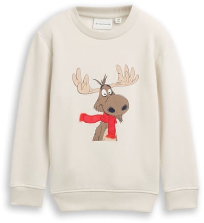 Tom Tailor - Basic sweatshirt met print - Maat 104/110 - greyish white