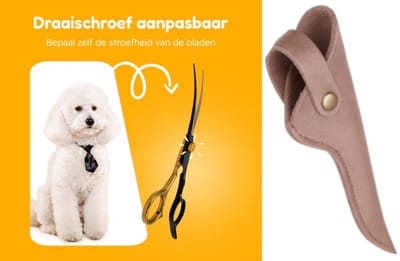 Professionele Hondenschaar – Down Gebogen Ergonomische Trimschaar – Goud/Zwart – Voor Vacht- & Pootverzorging van Langharige Honden – Inclusief Luxe Lederen Etui – 16,5 cm – Brons