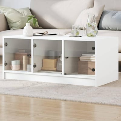 Salontafel - Bijzettafel - Woonkamer Inrichten - Glazen Deuren - 102x50x42 cm - Wit
