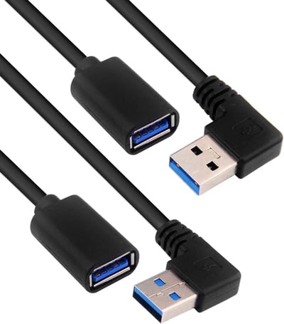 SnelShoppen - USB 3.0 Verlengkabel, USB Hoekplug 90 Graden Adapter, 90 Graden Links/Rechts/Onder Boven, USB naar Jack (30cm, 2-Pack)