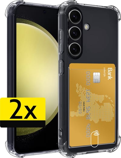 Hoesje - 2 Stuks - Geschikt voor Samsung Galaxy S23 FE - Met Pashouder en Kaarthouder - Telefoon Hoes Shockproof - Siliconen Case - Back Cover - Shock Proof - Pasjes Houder - Telefoonhoesjes - Transparant