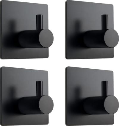 4-delige set roestvrijstalen badkamer kapstokhaken - Zelfklevende muurhaken - Handdoekhouder - Multifunctionele hanger - Zwart - Voor badkamer en keuken - Sterke, duurzame en roestbestendige haken