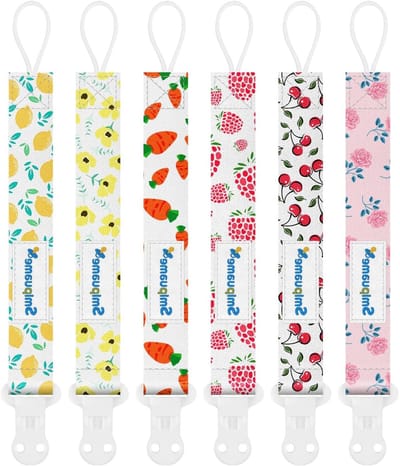 6 Stuks Lichte Fopspeen Ketting Clips voor Pasgeborenen, Meisjes en Jongens - Bloemen en Fruit Design, Veilig en Duurzaam