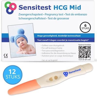 Sensitest Zwangerschapstest Midstream – 12 stuks – 25 mIU/ml – Test vanaf 4 dagen vóór menstruatie – Uitslag in 10 minuten – Inclusief handleiding & zwangerschapskalender
