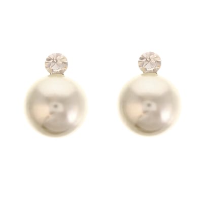Behave - Parel Oorbellen - Beige glas parel oorsteker met crystal steen