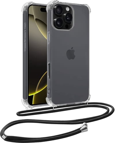 Hoesje - Geschikt voor Apple iPhone 16 Pro - Met Koord - Shock Proof - Siliconen Case - Back Cover - Telefoonkoord - Telefoon Hoes Shockproof - Telefoonketting - Telefoonhoesjes - Transparant