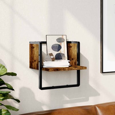 vidaXL - Wandschap - met - stang - 30x25x30 - cm - gerookt - eikenkleurig