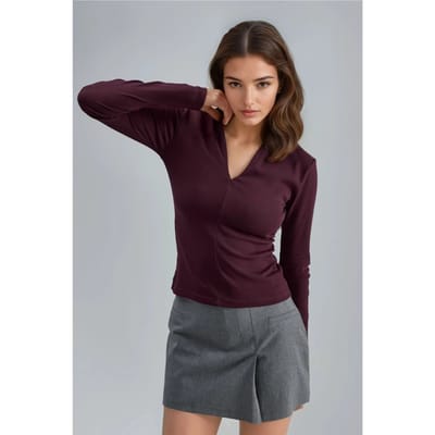 Slim Fit V-Hals Lange Mouwen Blouse