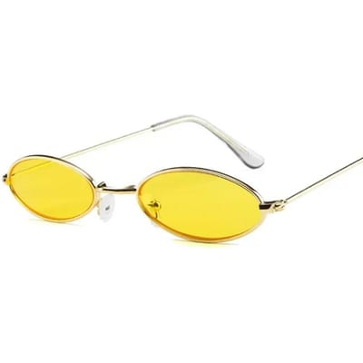 Retro Kleine Ovale Zonnebril voor Mannen Mannelijk Retro Metalen Montuur Geel Rood Vintage Kleine Ronde Zonnebril voor Vrouwen