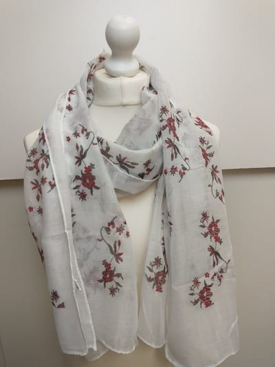Lange dames sjaal Kirsten-gebloemd motief-wit rood antraciet grijs