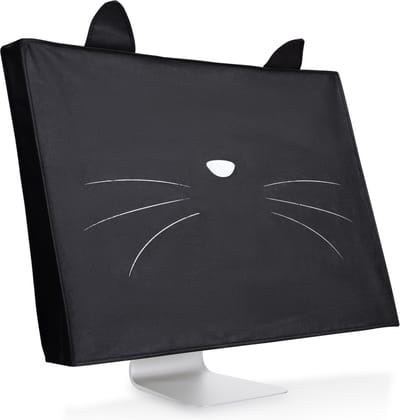 kwmobile beschermhoes monitor geschikt voor 27-28" Monitor - Computerscherm cover - Computer accessoires - PC scherm hoes in wit / zwart - Kat Miauw design