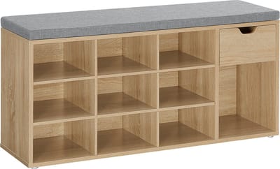 Schonenrek met Zitkussen - SONOMA, Industriële Stijl, Kleur: Eiken Sonoma en Lichtgrijze Zitkussen, Voor Gang, Hal of Wachtkamer, 104 x 30 x 48 cm, Max. 200 kg