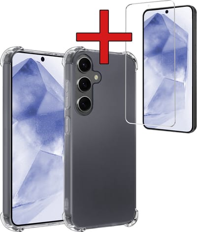Hoesje - Met Screenprotector - Geschikt voor Samsung Galaxy A55 - Sterk & Shockproof - Back Cover - Siliconen Case - Telefoon Hoes - Shock Proof - Telefoonhoes - Transparant