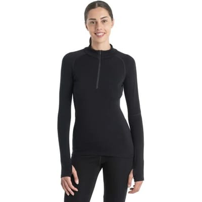 Icebreaker Women's 300 MerinoFine Polar Half Zip Thermal Top (Maat - L, Kleur - BLACK)