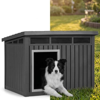 Hondenhok - Buiten - Bench - Ren - Weerbestendig - Kennel - Rek - Zwart en grijs