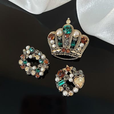 Klassieke 3 stuks/set Kristallen Kroon Exquise Broche Speldjes Voor Vrouwen Mannen Mode Glanzend Pakjas Pin Accessoires Set Gespen gray