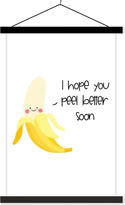 Posterhanger incl. Poster 40x60 cm - Schoolplaat - Sterkte - Quote - Banaan - Humor - Textielposter - Zwarte latten
