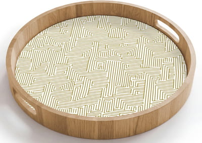 Dienblad rond 40x40 cm - Schootdienblad hout - Geometrisch - Lijnen - Groen - Borrelplank rechthoek - Plateau houten dienbladen