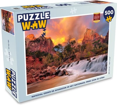 Puzzel Waterval onder de avondzon in het Nationaal park Zion in Utah - Legpuzzel - Puzzel 500 stukjes