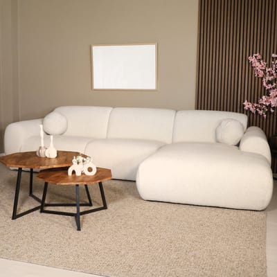 Hoekbank Neva 300cm chenille gebroken wit bank rechts loungebank hoeksalon