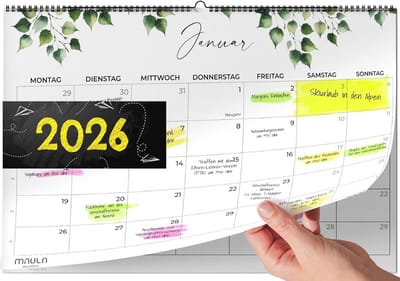 Wandkalender 2026 A4 Jaarplanner Maandplanner Familiekalender voor School en Kantoor