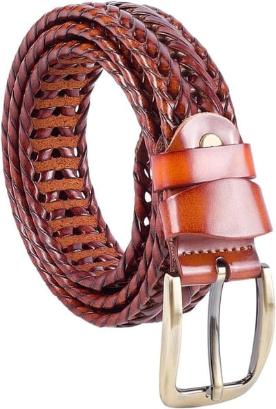 Genuine leren gevlochten tailleband voor heren, 3.5 cm breed, verstelbaar, casual, geschikt voor jeans en jurk broeken (Zwart)