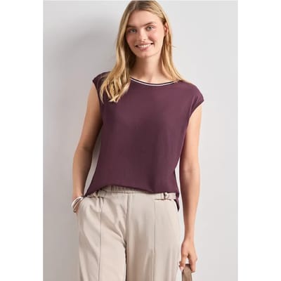 Shirt met ronde hals en geribde details