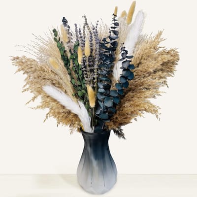 Famanu – Groen pampasgras decoratie, klein natuurlijk droogbloemenboeket voor eetkamertafel en boho interieur