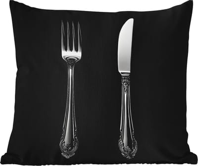 Sierkussen Buiten - Vork - Mes - Zilver - 60x60 cm - Weerbestendig