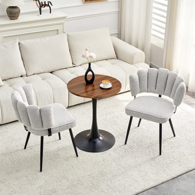 OKWISH Eettafelset 60 Cm - Ronde Tafel Met 2 Eetkamerstoelen - Voor Eethoek Of Lounge - MDF, Stof En Metaal - Walnoot Zwart