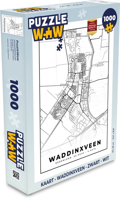 Puzzel Kaart - Waddinxveen - Zwart - Wit - Legpuzzel - Puzzel 1000 stukjes volwassenen